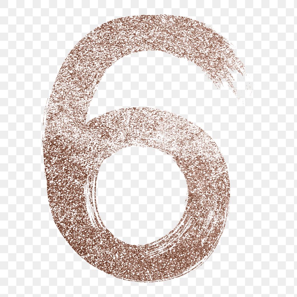 Painted 6 number png rose gold glitter font