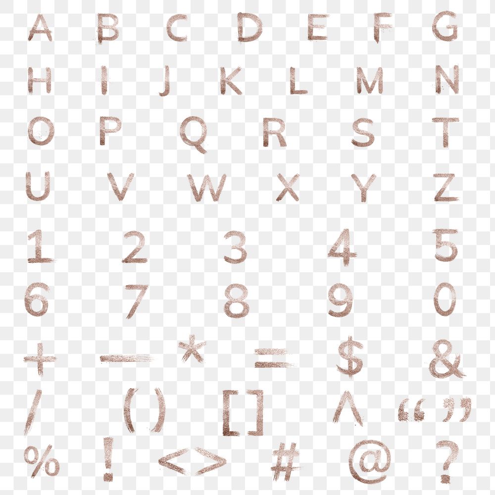 Rose gold glitter alphabet png letter number and symbol set
