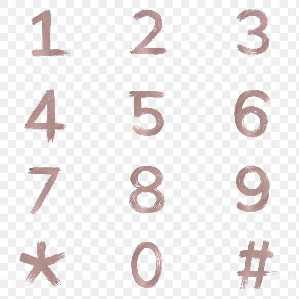 Painted rose gold numbers png