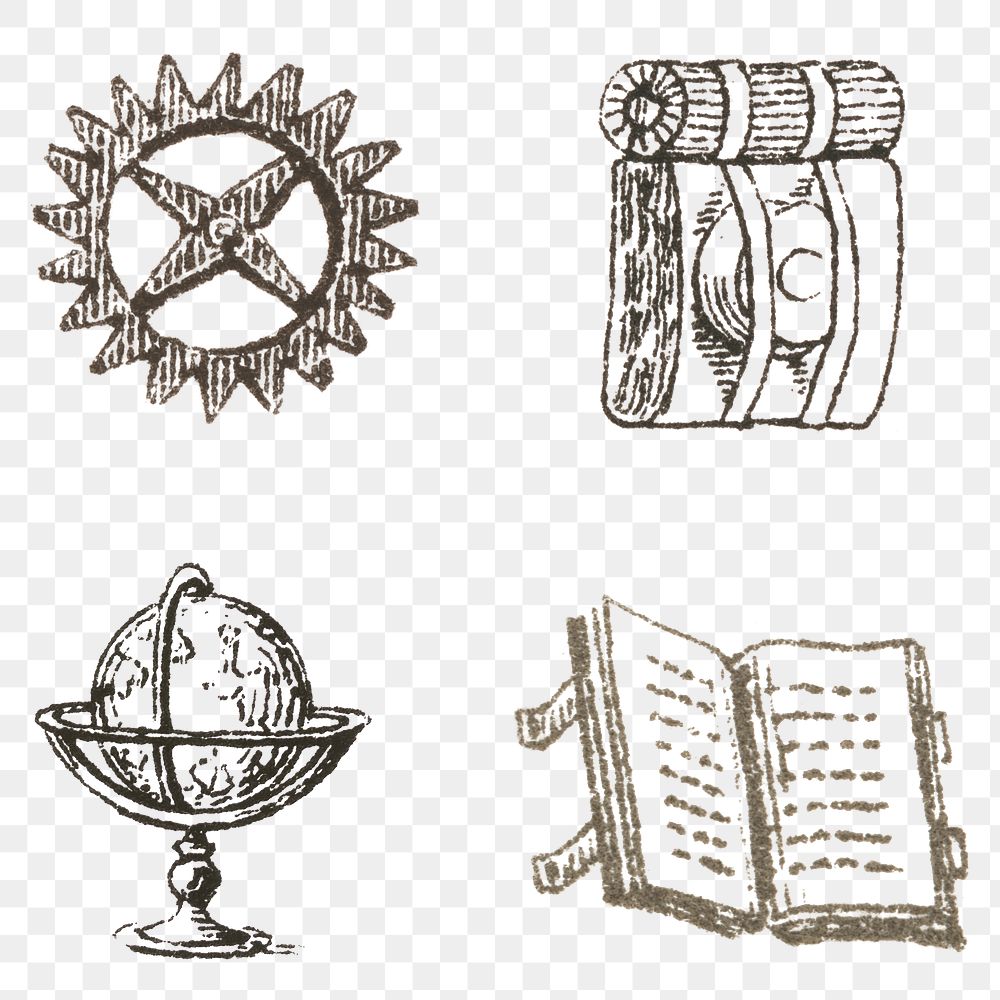Antique png icon drawing illustration set