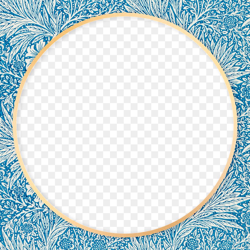 Round antique floral frame png William Morris inspired pattern