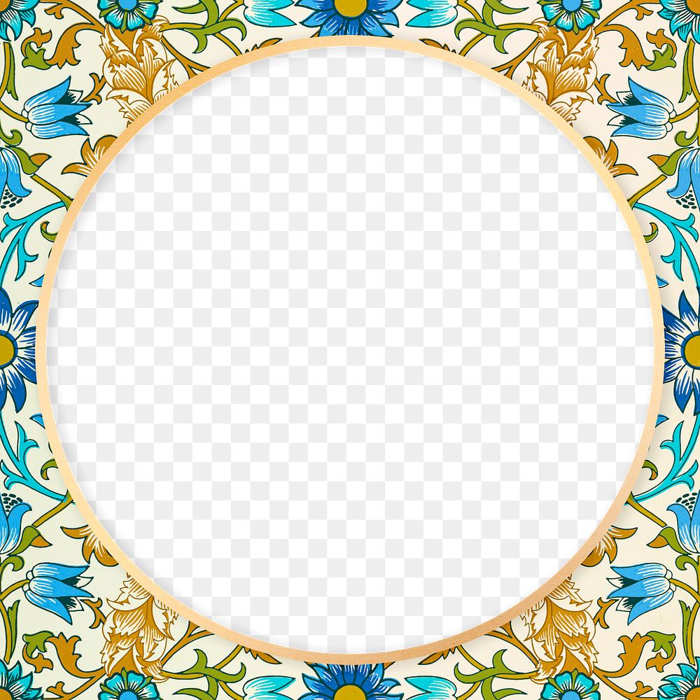 Floral antique pattern gold frame png border William Morris inspired pattern