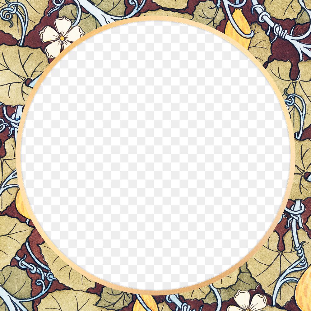 Round floral frame png blank space