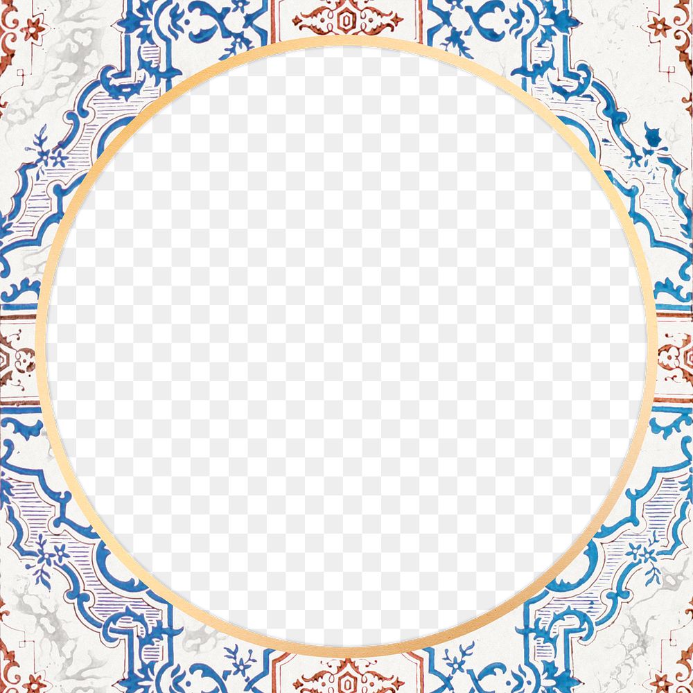 Vintage ornamental frame png round copy space