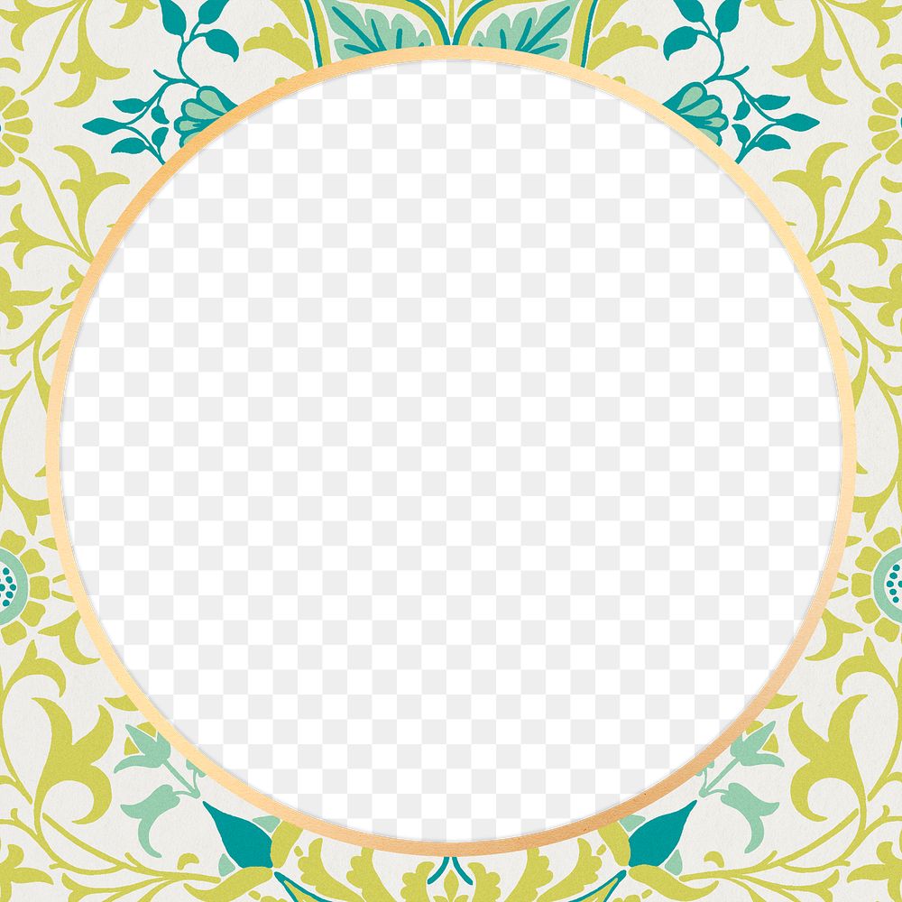 Round gold png William Morris inspired pattern background