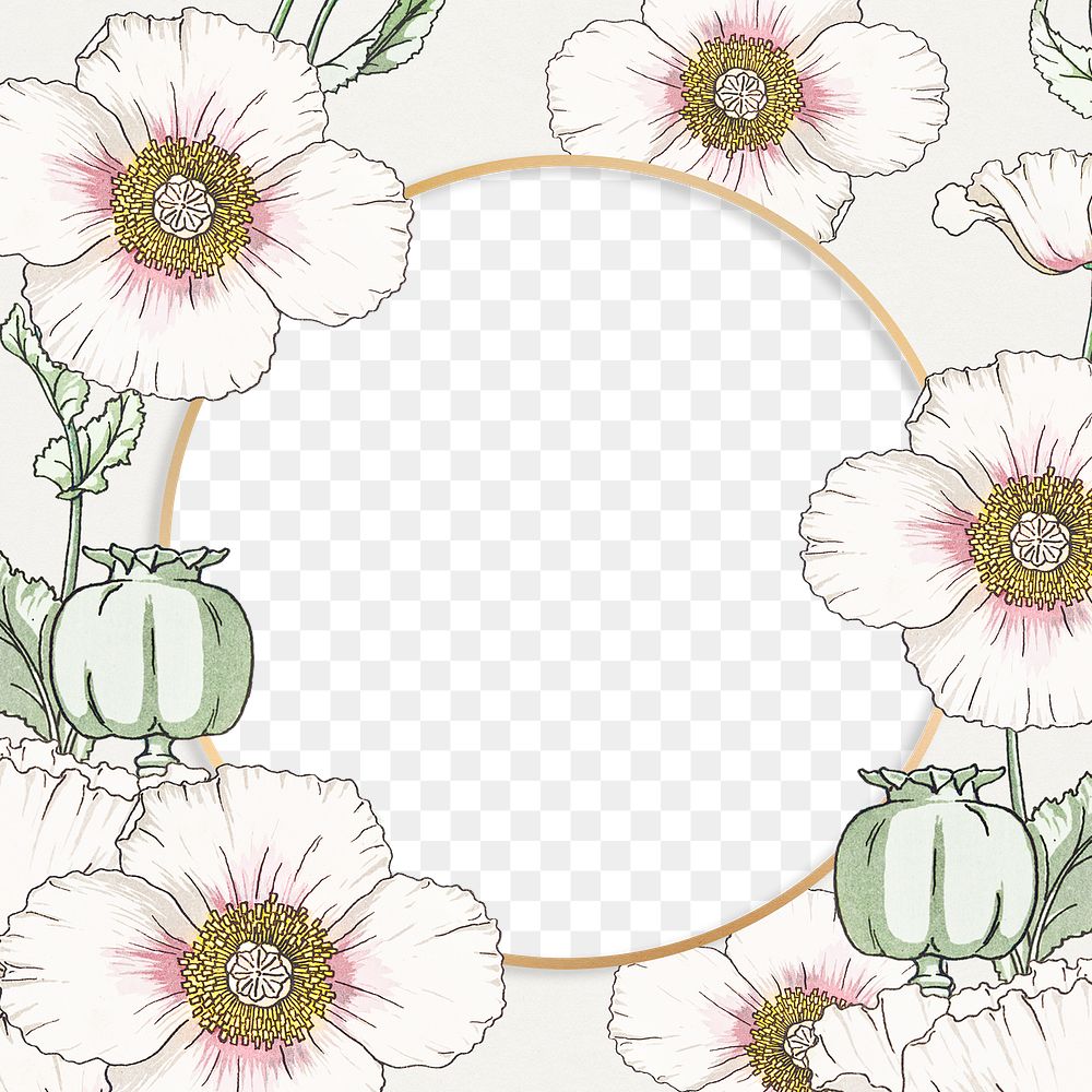 Frame png with poppy pattern vintage style