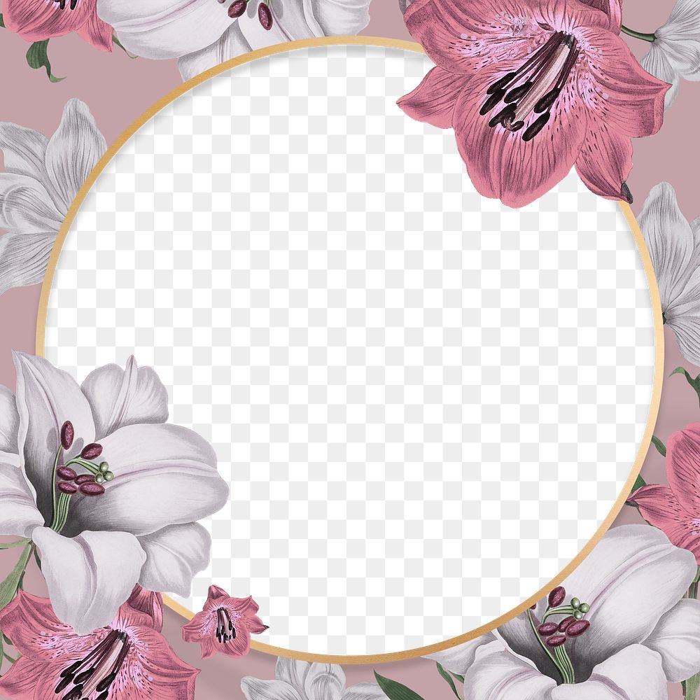 Gold floral round frame png