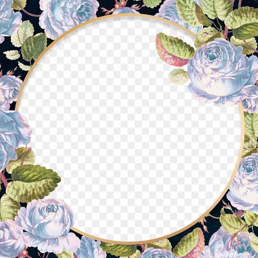 Round floral frame png blank space