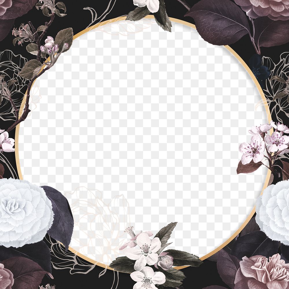 Round floral frame png blank space