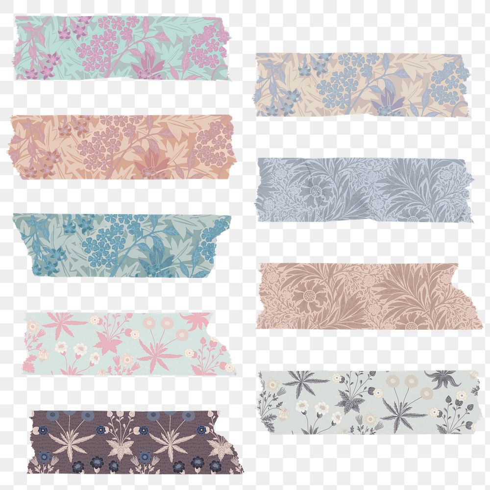 Png leafy washi tape journal sticker set remix from artwork by William Morris