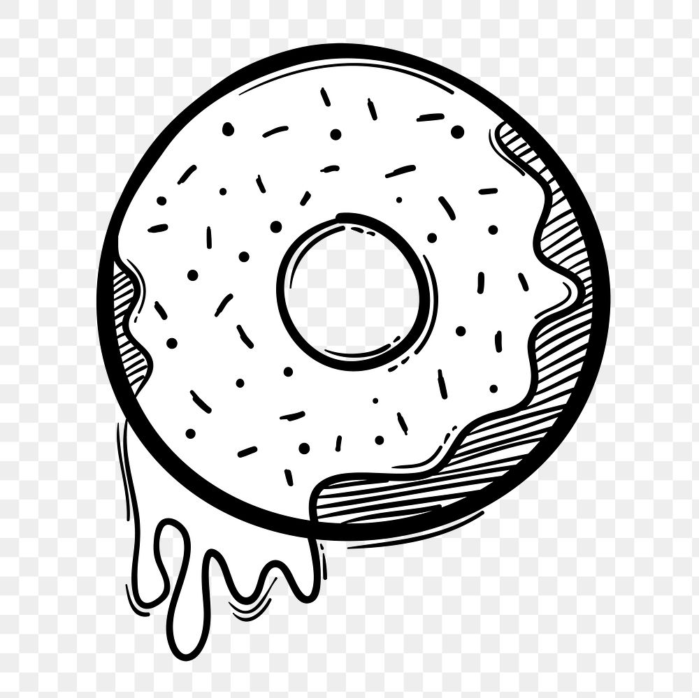 Png bw glazed donut doodle cartoon teen sticker
