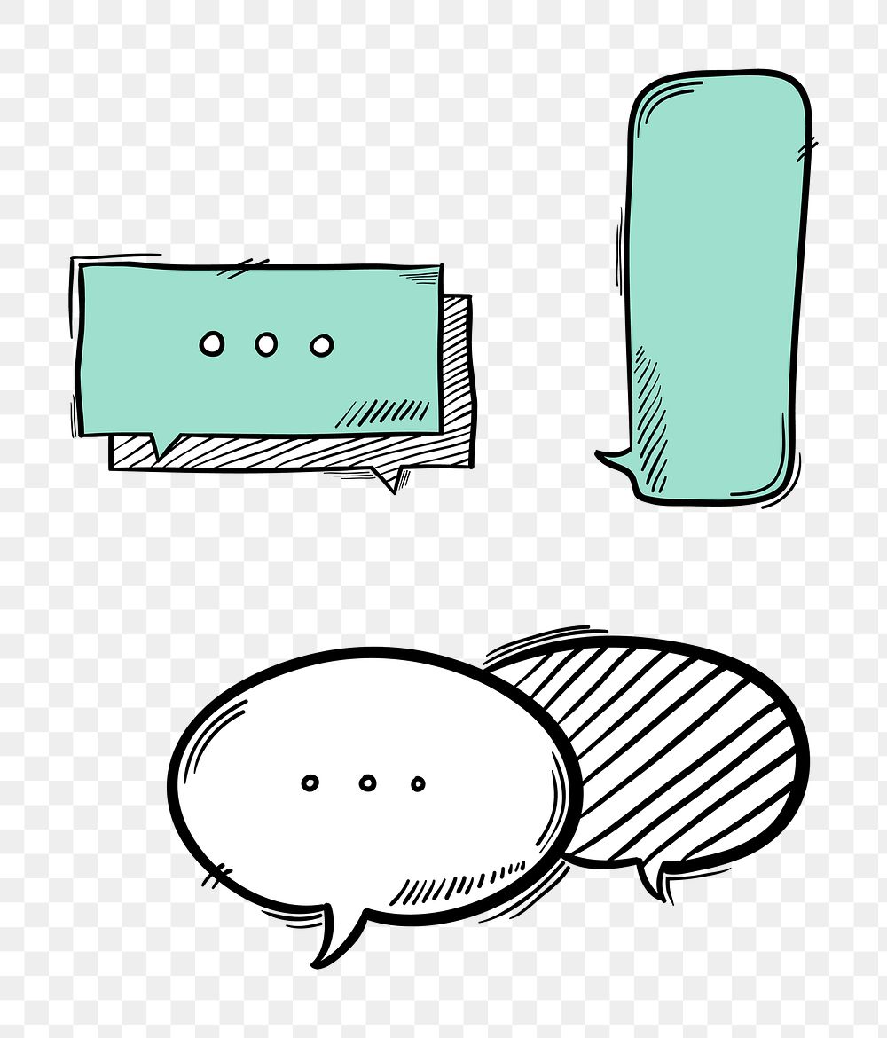 Png speech bubble cartoon doodle hand drawn sticker set