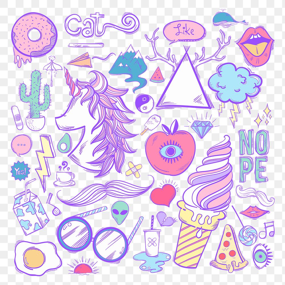 Png cool doodle social media story sticker set
