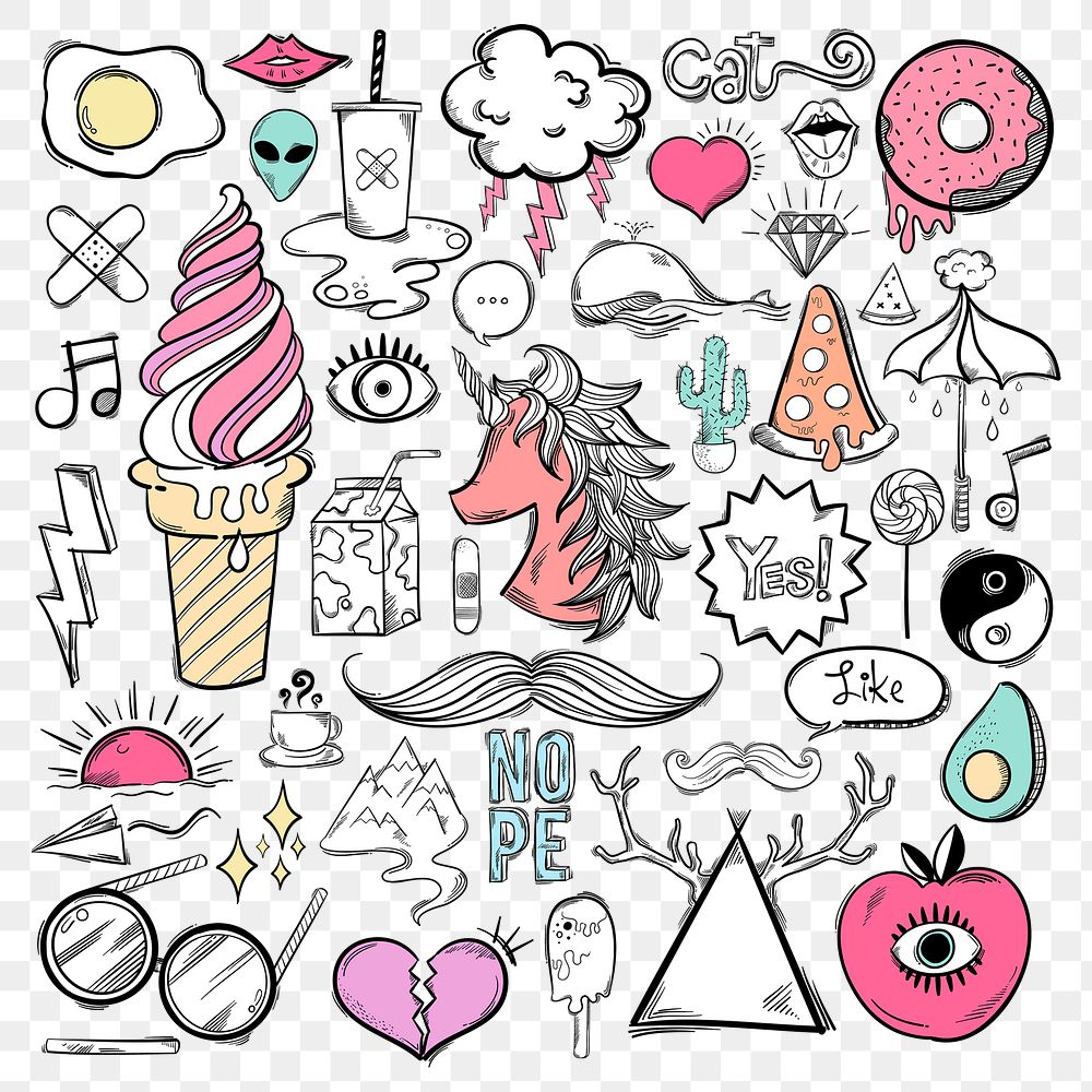 Png cool doodle social media story sticker set