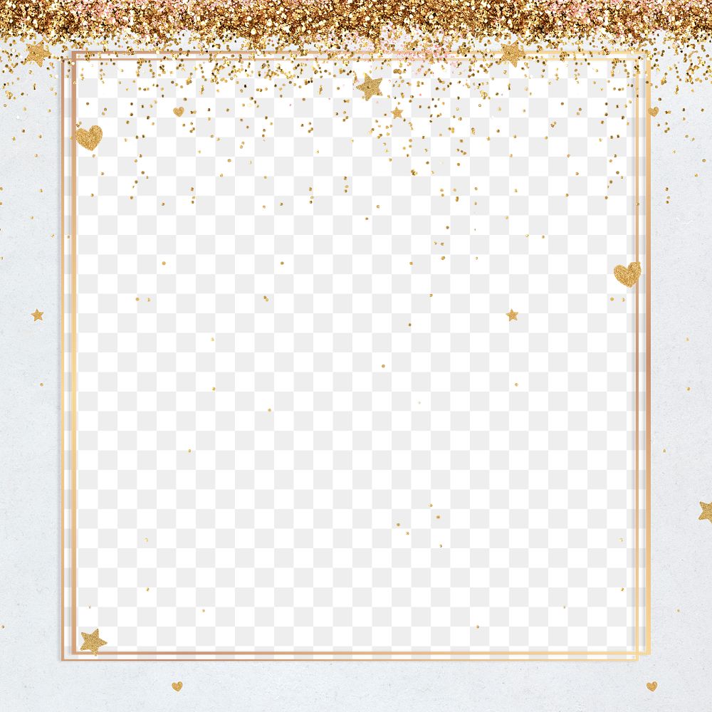 Png gold glittery heart pattern party frame background