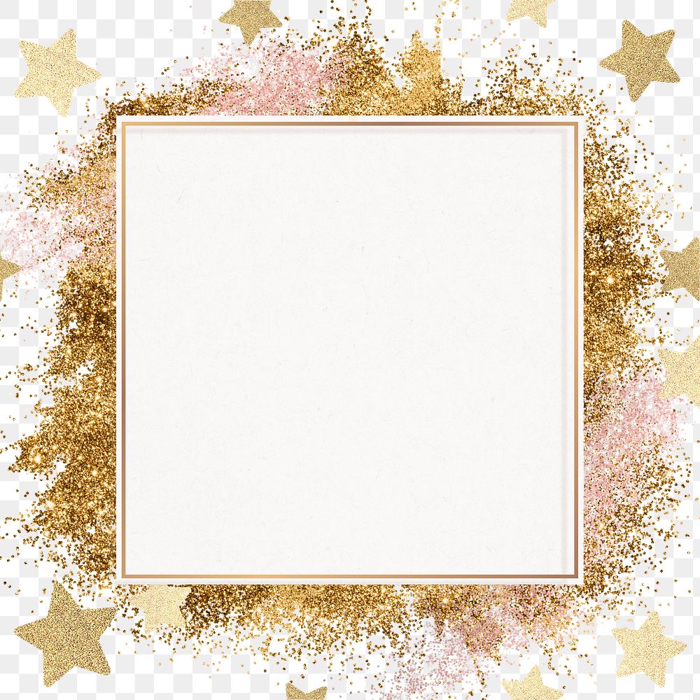 Glittery star pattern party png frame gold background