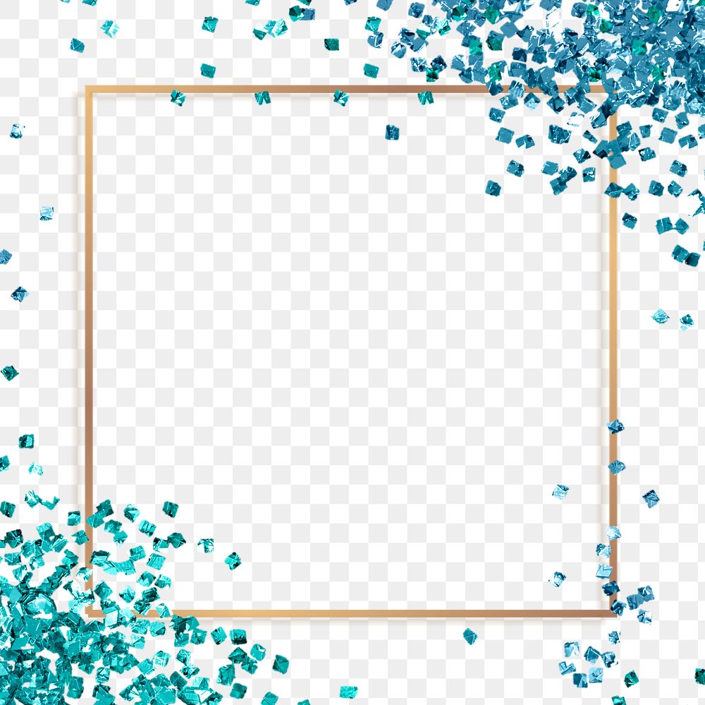 Shiny gold border png festive blue glitter frame