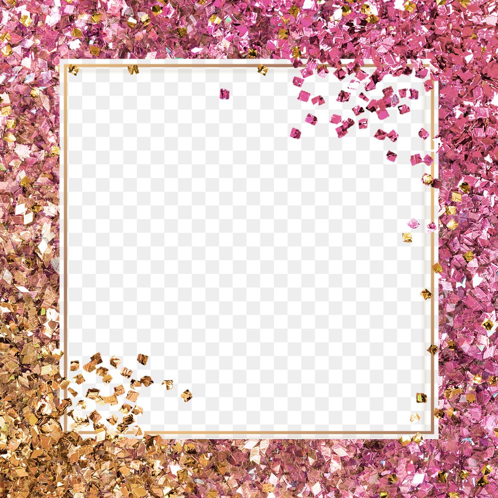 Shiny glitter frame png gradient pink gold background
