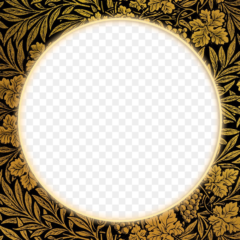 Golden botanical frame pattern png remix from artwork by William Morris