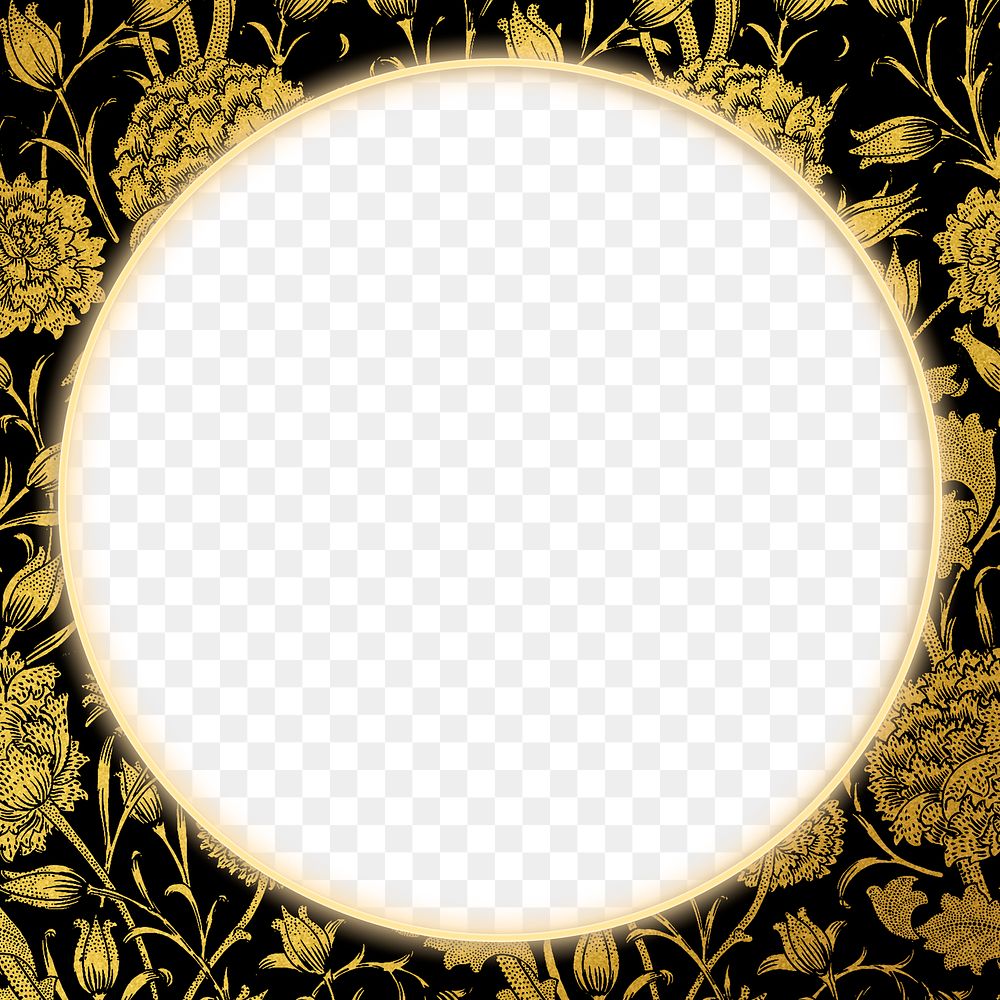 Golden floral frame pattern png remix from artwork by William Morris