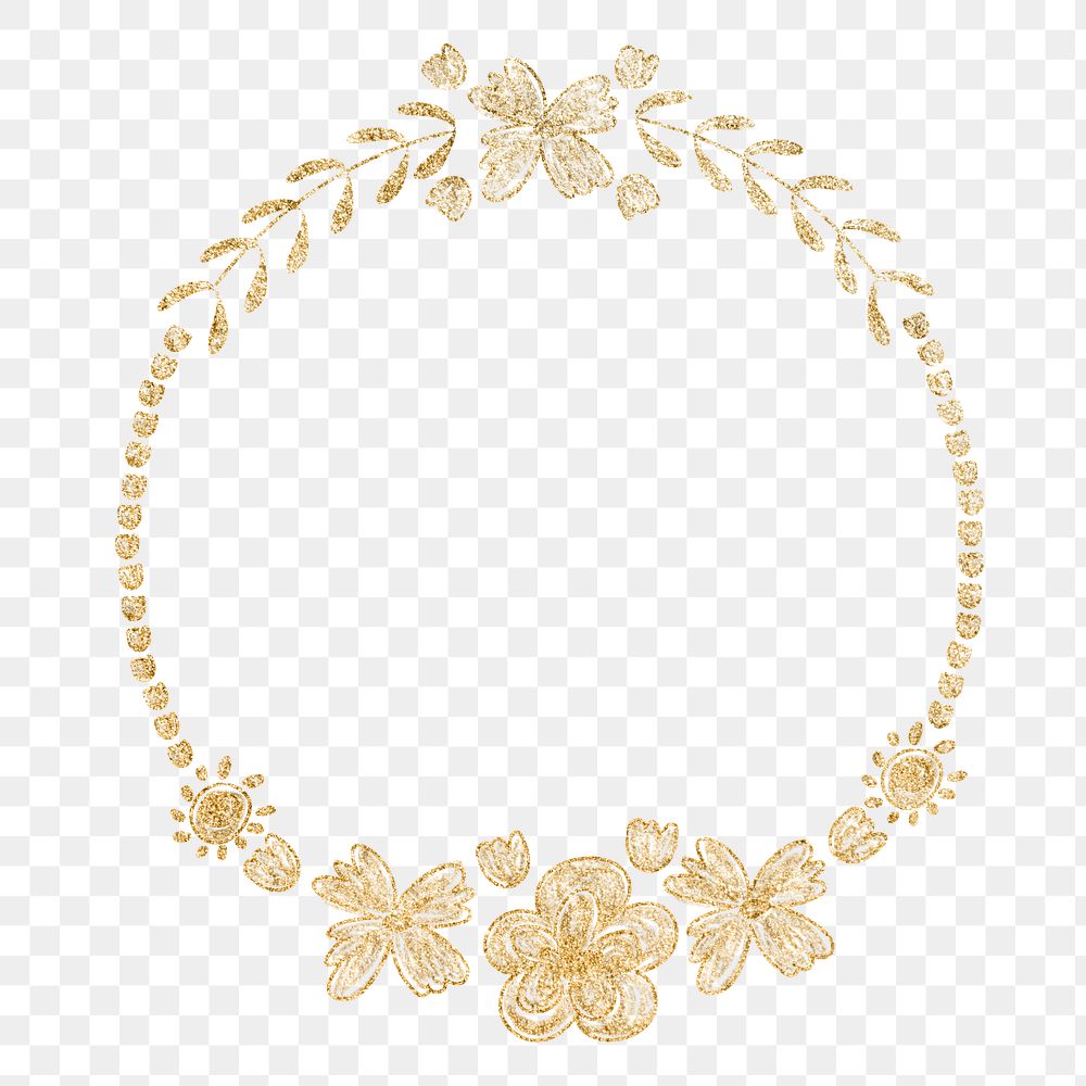 Png floral round frame gold effect