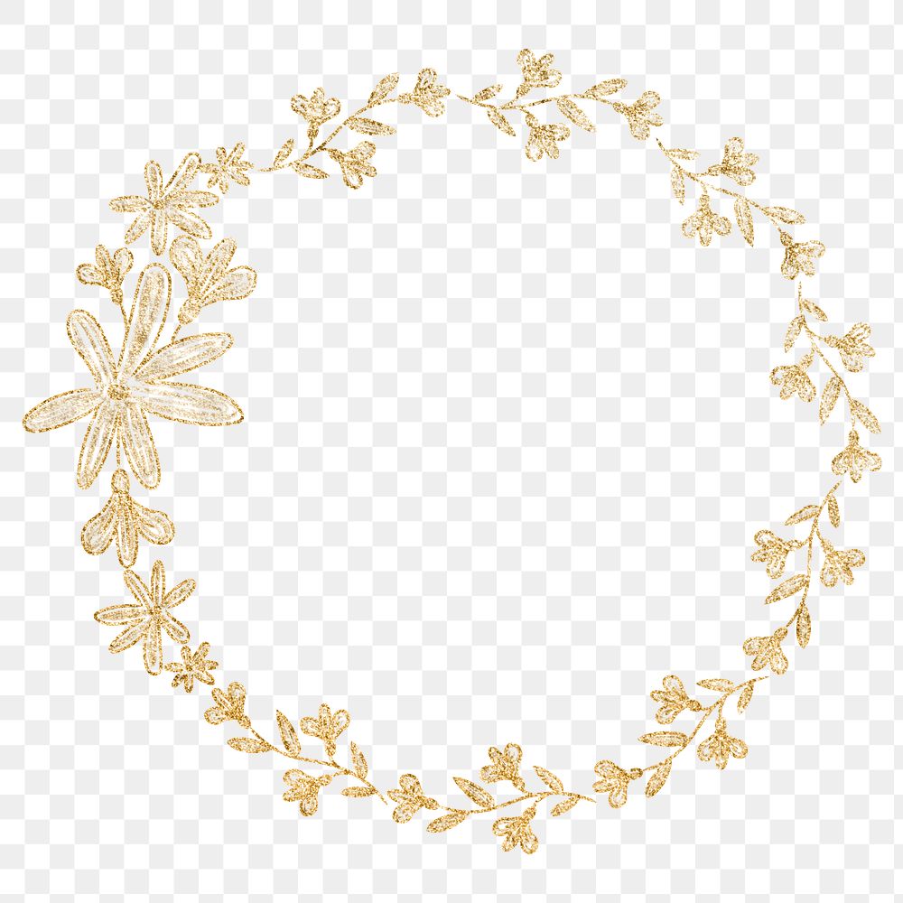 Png floral wreath frame gold effect