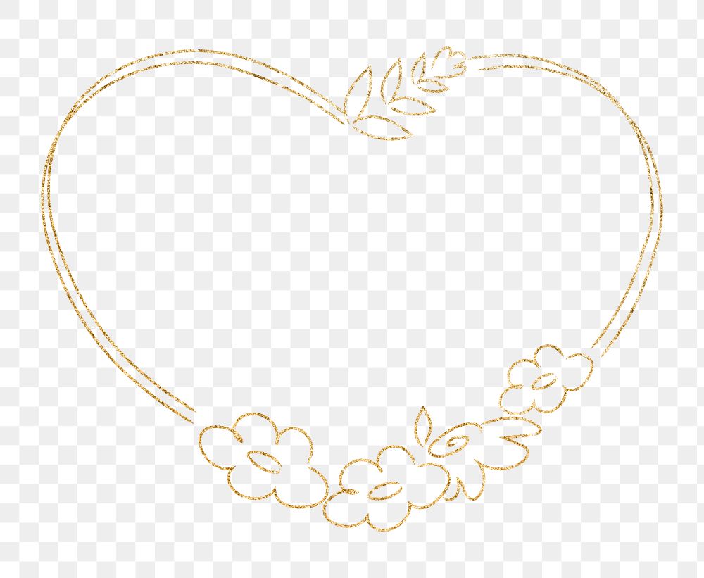 Png golden floral heart shaped frame