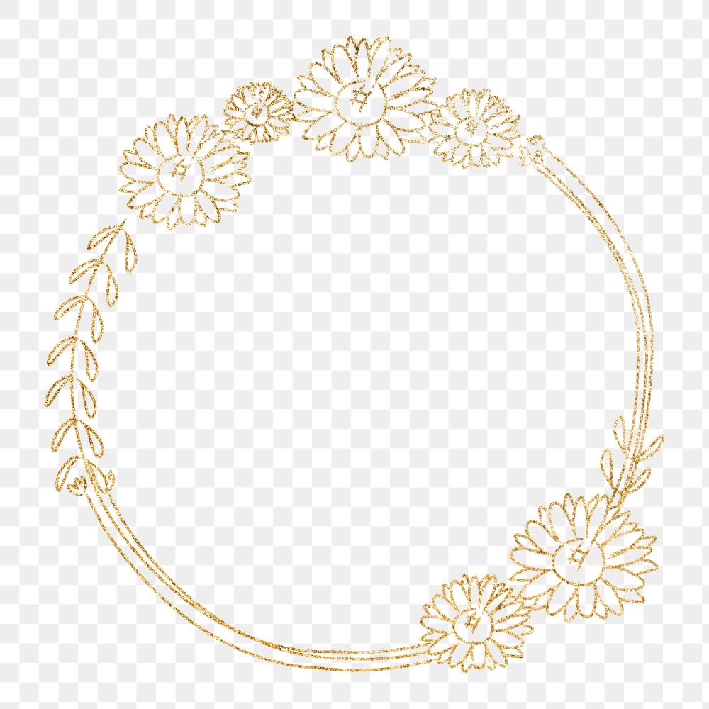 Png floral wreath frame gold effect