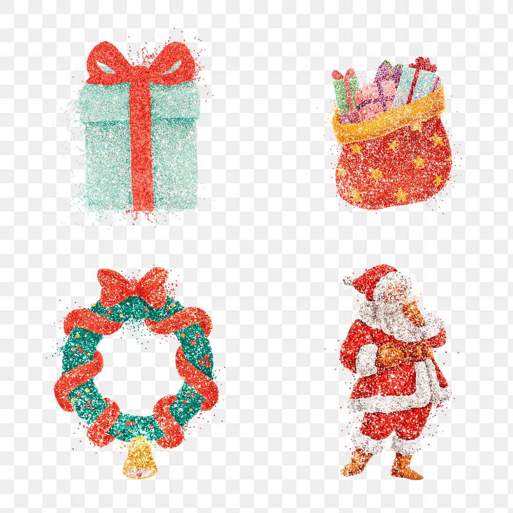 Glitter Christmas png sticker illustration collection