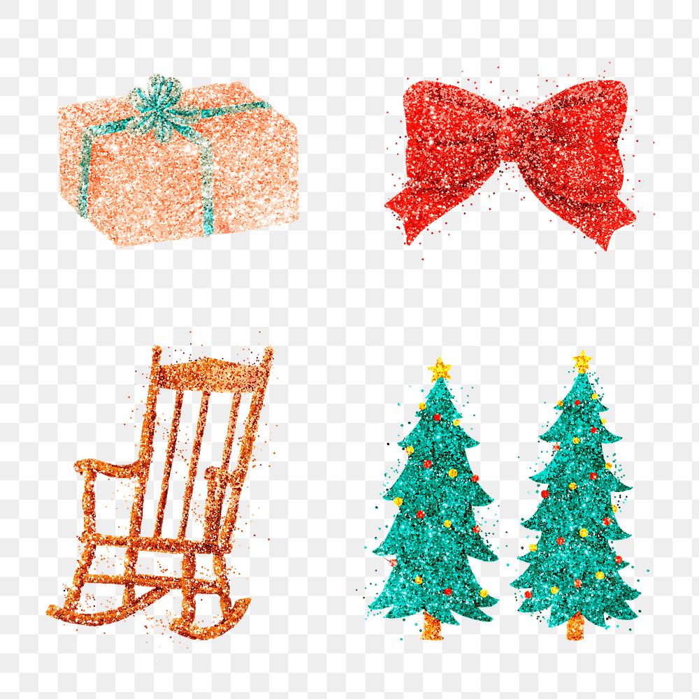 Glitter Christmas png sticker illustration set