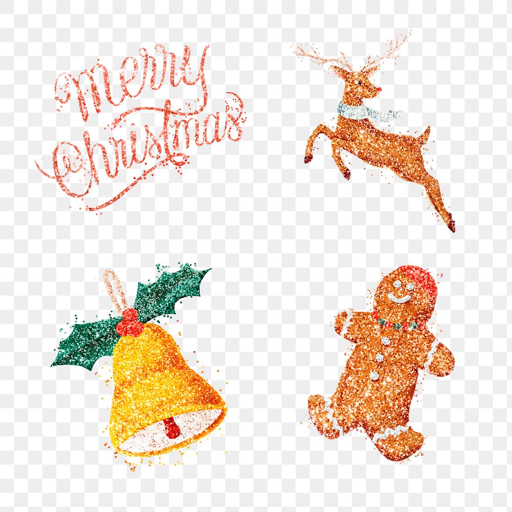 Winter glitter effect png stickers Christmas drawing collection
