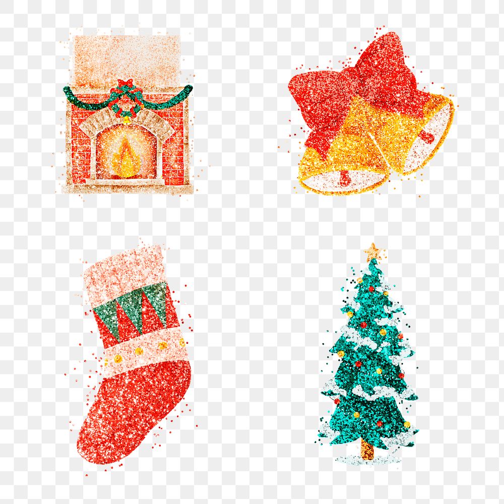 Colorful glitter png sticker Christmas illustration collection