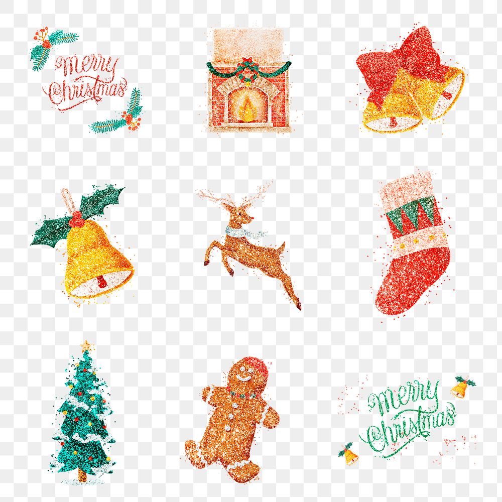 Colorful glitter png sticker Christmas illustration collection