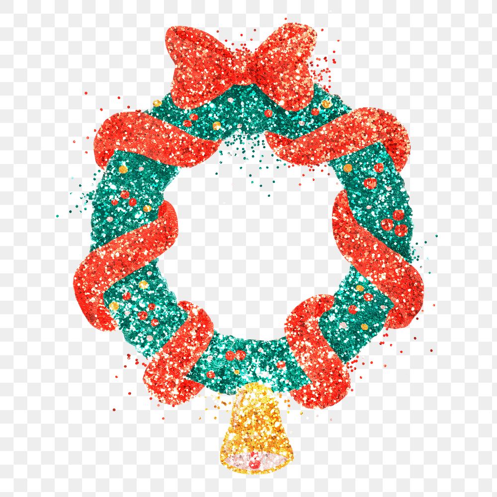 Glitter Christmas wreath drawing png sticker illustration