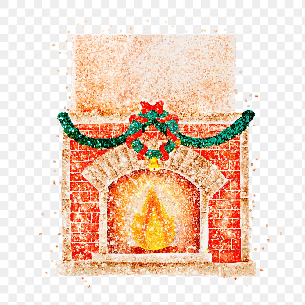 Glitter Christmas fireplace png sticker hand drawn