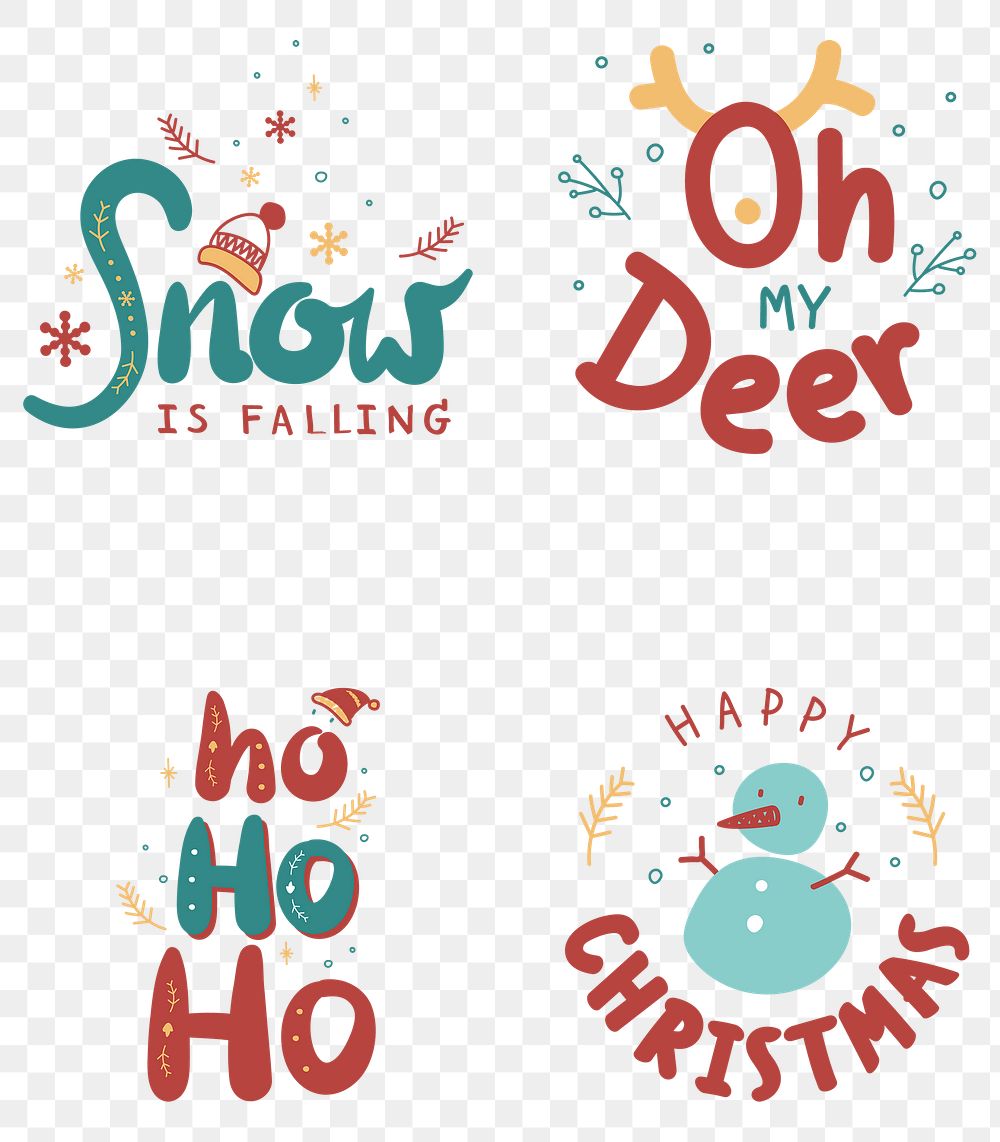 Cute Christmas greeting png typography doodle set