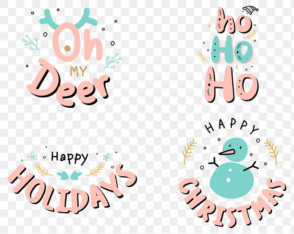 Christmas celebration png doodle typography sticker set