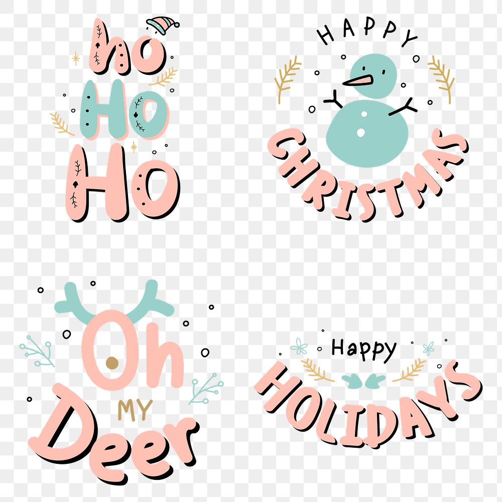 Christmas celebration png doodle typography sticker set