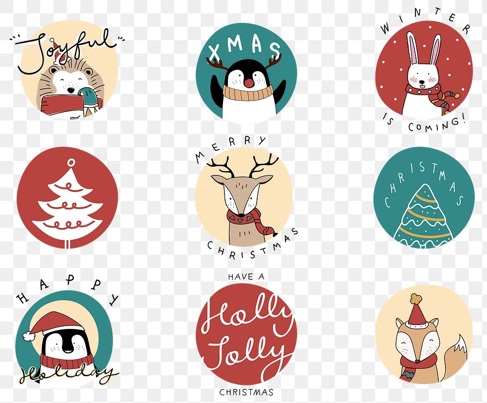 Christmas celebration png festive doodle badges set