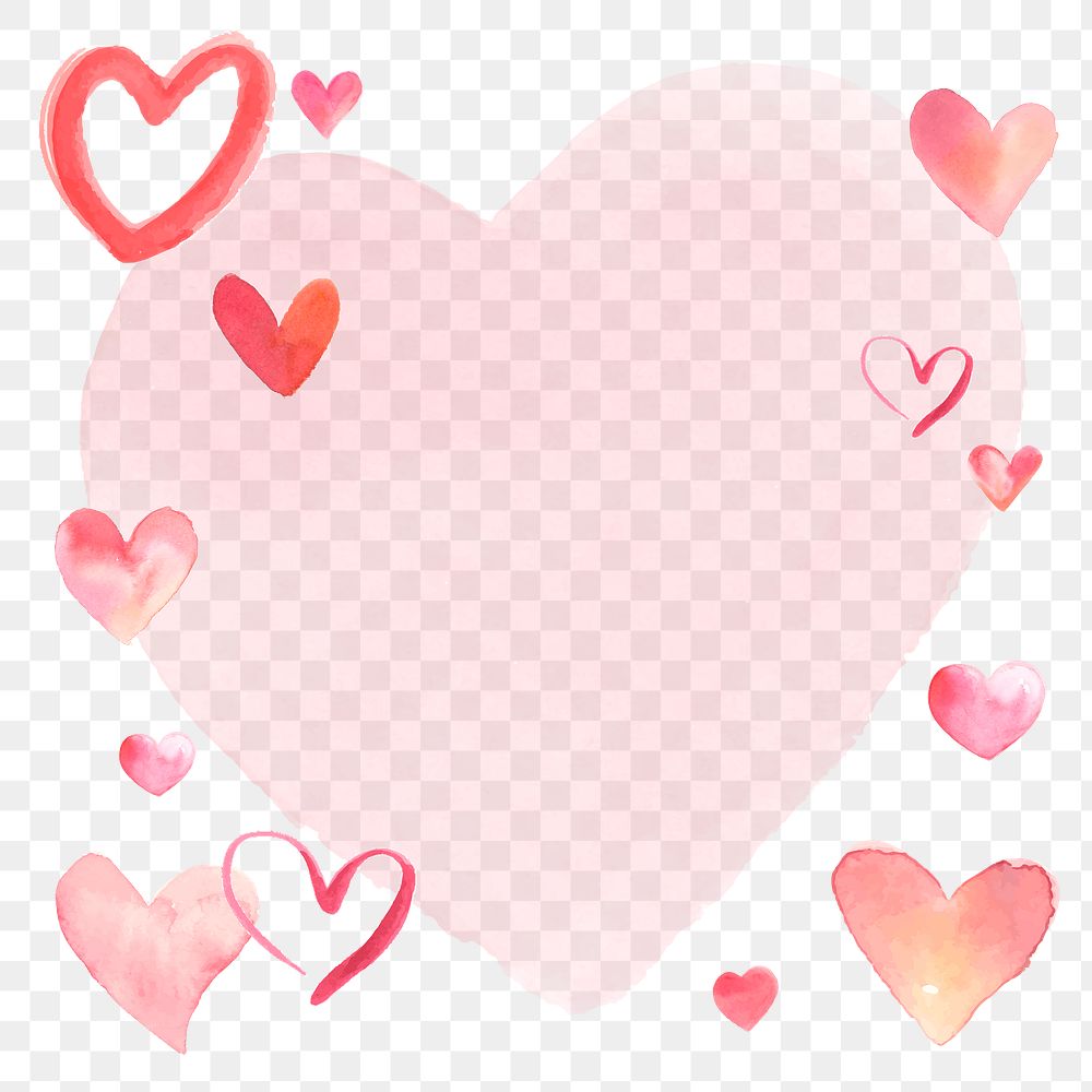 Happy Valentine's Day frame png with watercolor hearts