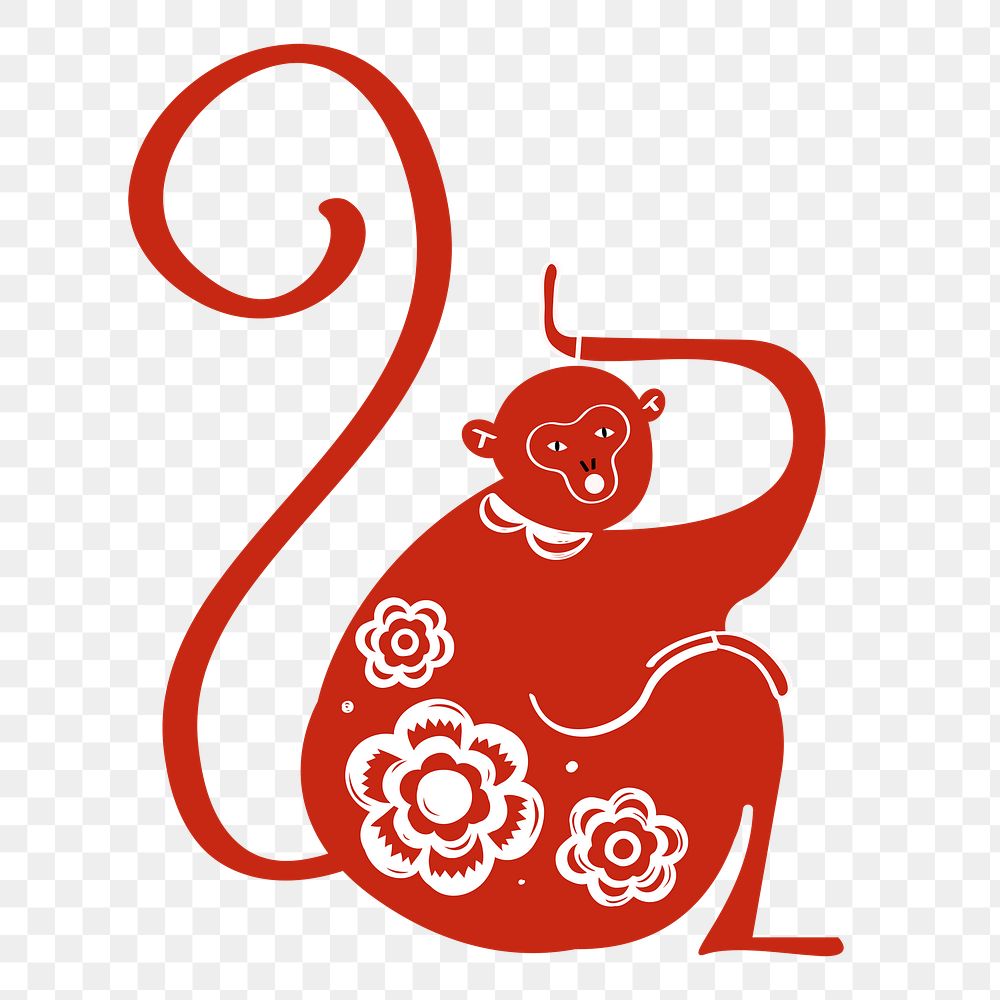 Monkey classic red png Chinese zodiac sign design element
