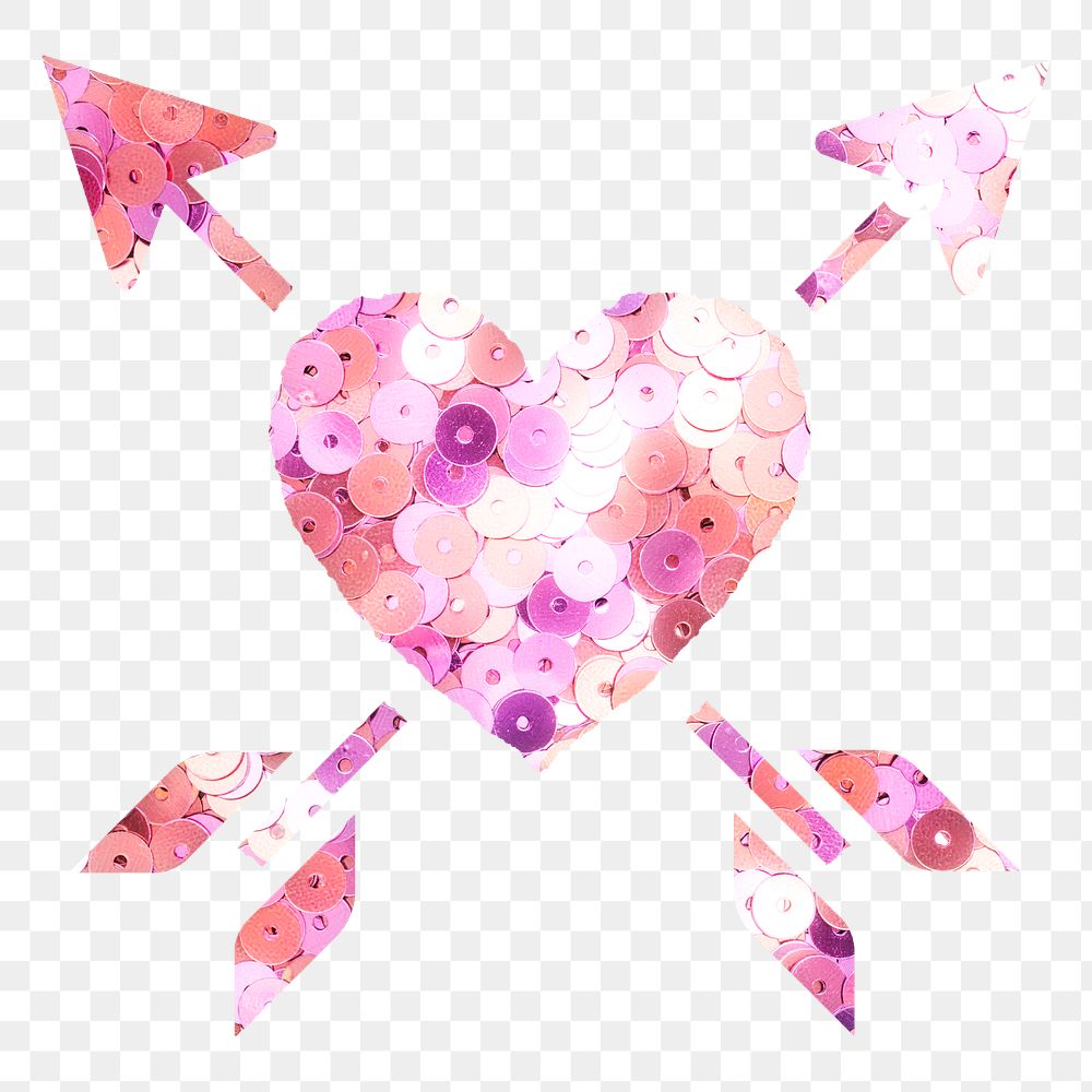 Png heart Valentine sticker with pink glitter