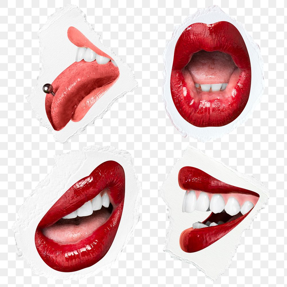PNG lips playful expression stickers set for Valentine's day