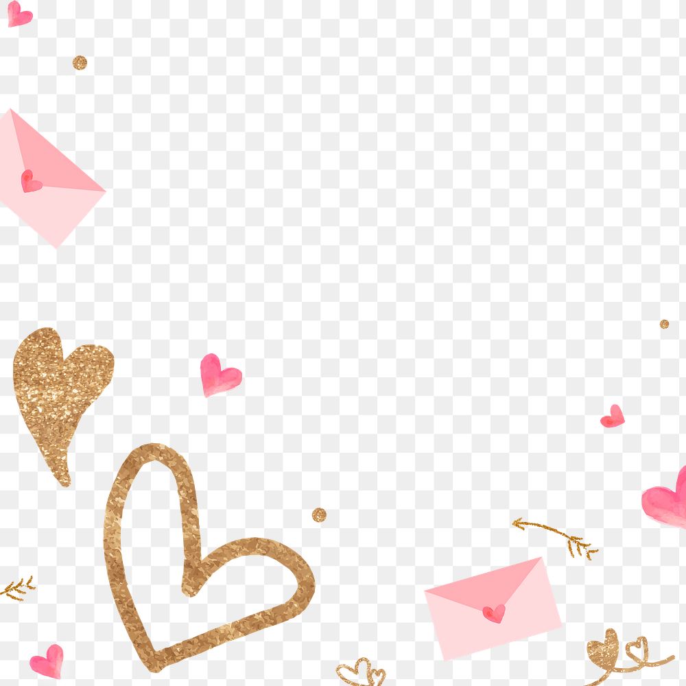 Valentine&rsquo;s gold heart border png transparent background