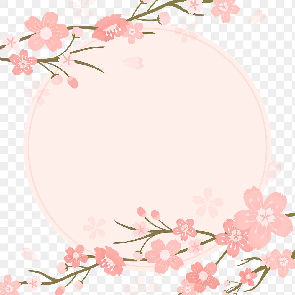 Pink PNG floral border Japanese cherry blossom