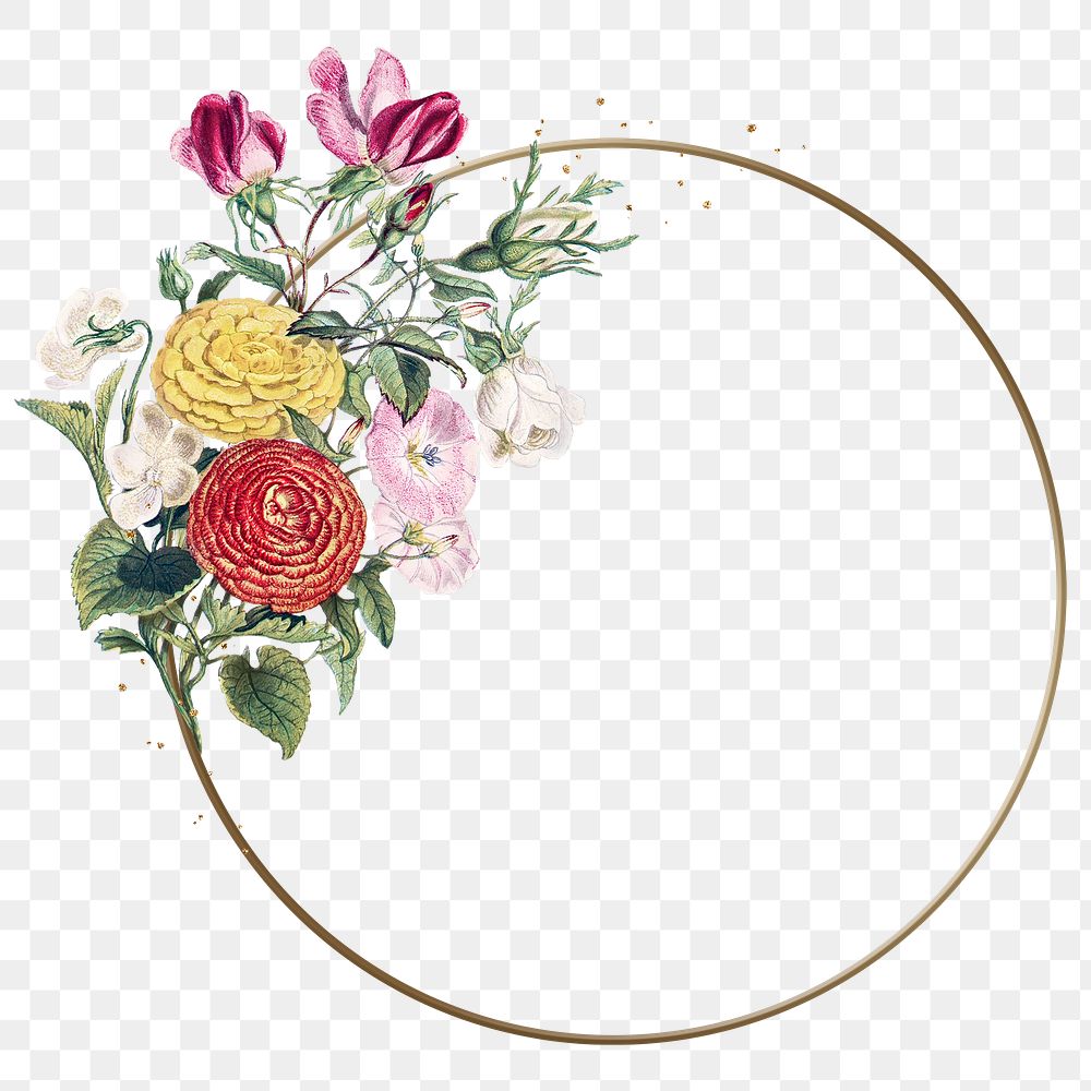 Png flower frame in gold