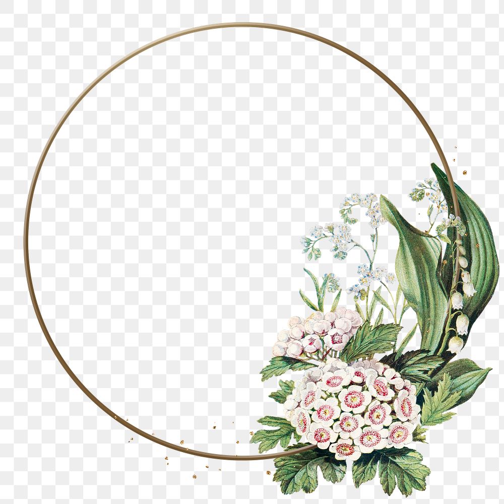 Png frame in gold with flower decorations