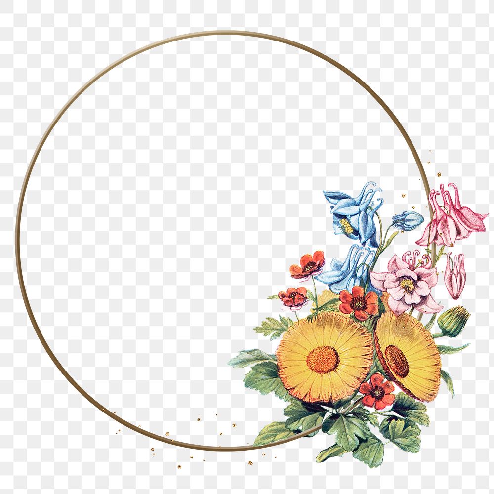 Png frame in gold with yellow flower decorations
