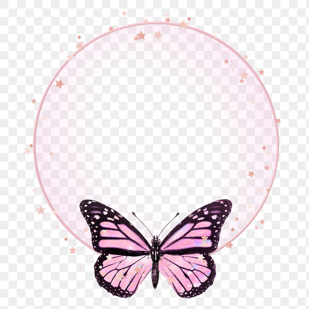 Png frame with pink Monarch butterfly