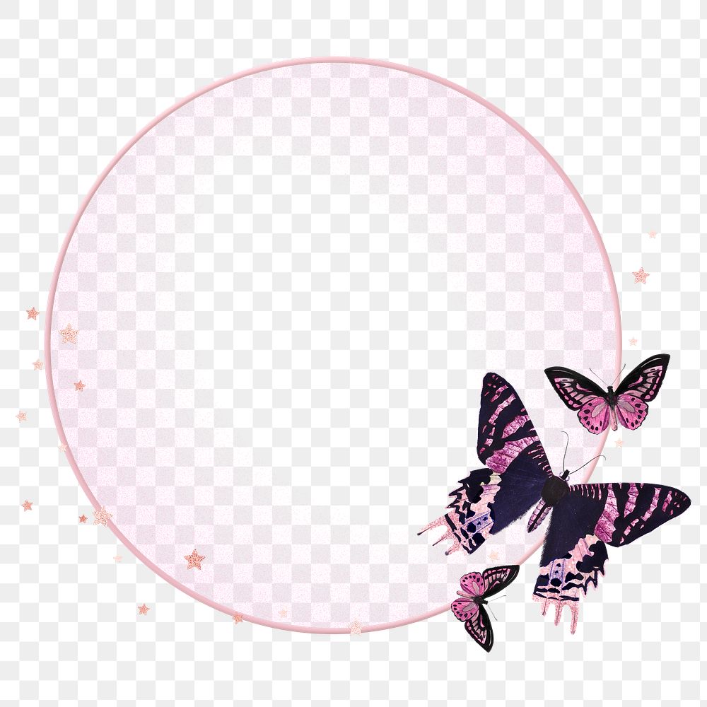 Png transparent frame in pink with butterflies